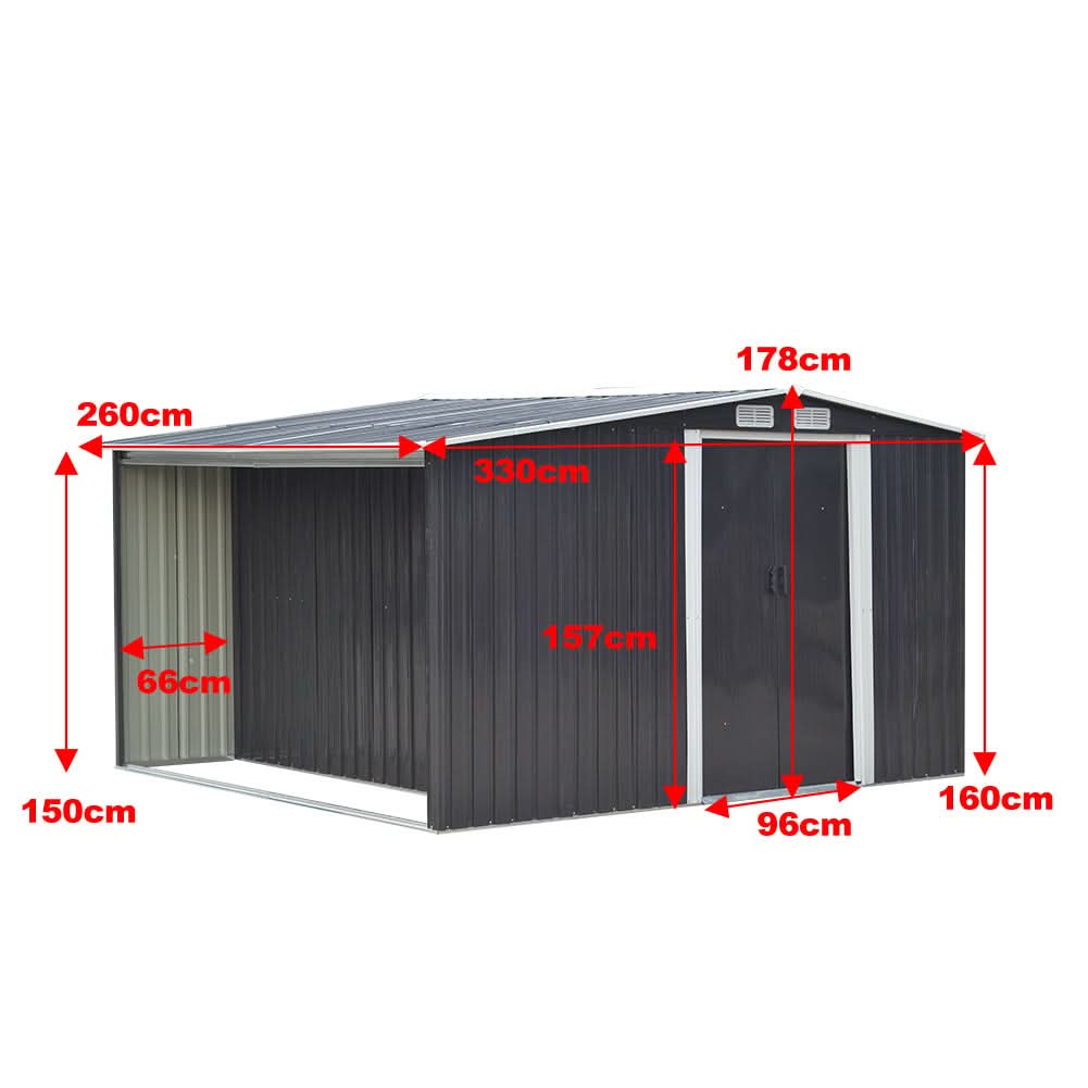 4×8/ 6×8 / 8×8/ 10×8ft Steel Garden Storage Bike Shed with Gable Roof Top Air Circulation Design
