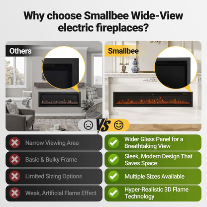 42/50/60/73 inch Electric Fire 12 Vibrant Flame Colours Electric Fireplace with Remote