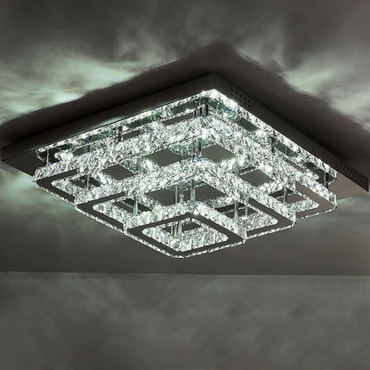 96w LED Ceiling Light 70 x 70 cm Square 3 Tier Crystal Chandelier