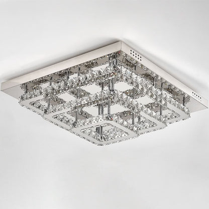 96w LED Ceiling Light 70 x 70 cm Square 3 Tier Crystal Chandelier