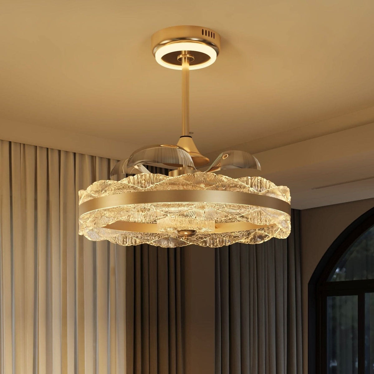 Lightsin Luxury Gold Frame LED Ceiling Fan Light with Retractable Blades