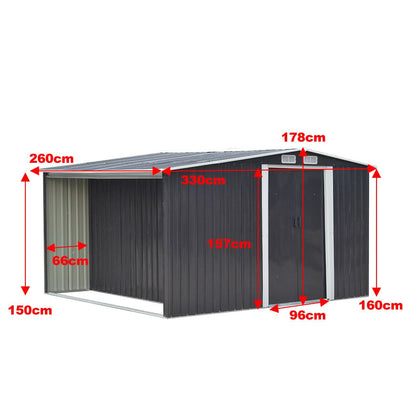 4×8/ 6×8 / 8×8/ 10×8ft Steel Garden Storage Bike Shed with Gable Roof Top Air Circulation Design