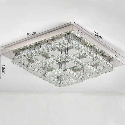 96w LED Ceiling Light 70 x 70 cm Square 3 Tier Crystal Chandelier