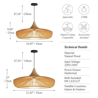 Lightsin Shadome Handcrafted Wooden Kitchen Pendant Light