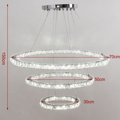 3 Rings Ceiling Light Crystal LED Chandelier Pendant Non-Dimmable
