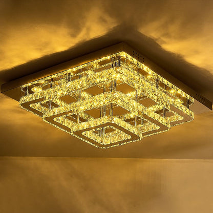 96w LED Ceiling Light 70 x 70 cm Square 3 Tier Crystal Chandelier