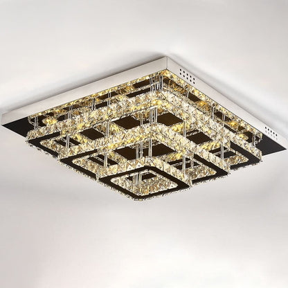 96w LED Ceiling Light 70 x 70 cm Square 3 Tier Crystal Chandelier
