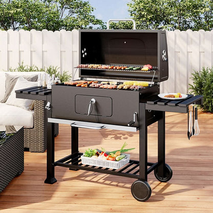 Barrel Charcoal Outdoor Grill Wide 160cm with Side Shelves