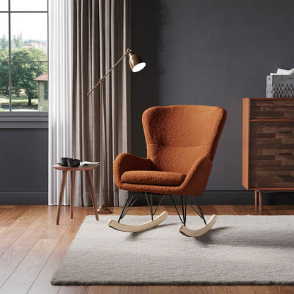 Modern Faux Wool Rocking Chair Upholstered Beige