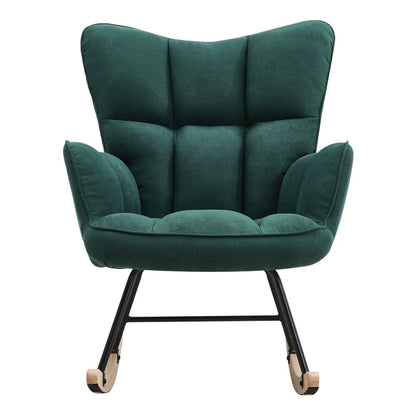 3ft Patchwork Upholstered Rocking Chair with Wooden Skates