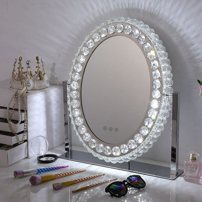 51cm H Hollywood LED Oval Makeup Mirror with Luxury Crystal
