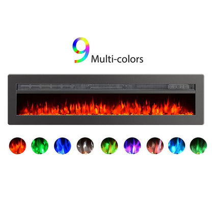 40/50/60 Inch Black/White 9 flame colour Electric Fireplace 1800W Wall Mounted Heater With Installation Kit