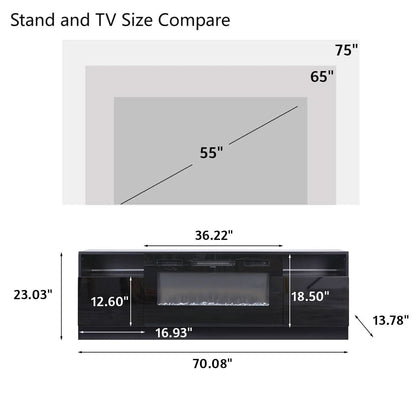 36 Inch Recessed Electric Fireplace TV Stand with Closed Storage