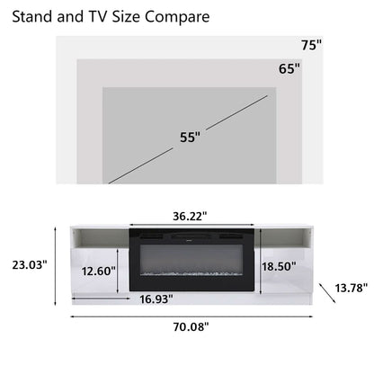 36 Inch Recessed Electric Fireplace TV Stand with Closed Storage