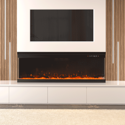 40/50/60/70-Inch 3-Sided Freestanding Electric Fireplace 12 Flame Colours and 5 Brightness Modes