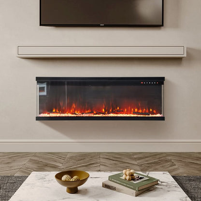 70/80-Inch 3-Sided Wall Mounted Electric Fireplace 12 Flame Colours