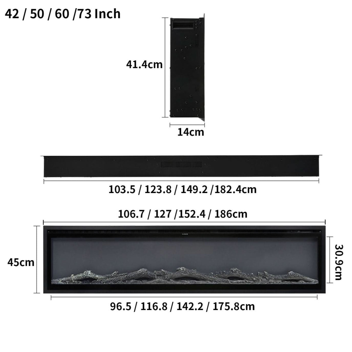 42/50/60/73 inch Electric Fire 12 Vibrant Flame Colours Electric Fireplace with Remote