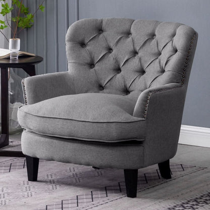 Modern Beige Club Chair Button Tufted Accent Chair