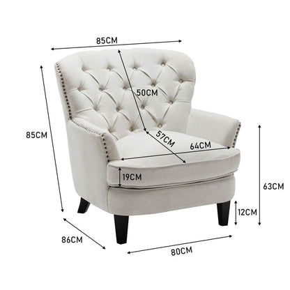 Modern Beige Club Chair Button Tufted Accent Chair