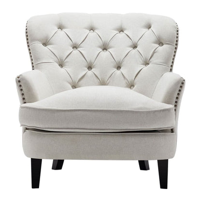 Modern Beige Club Chair Button Tufted Accent Chair