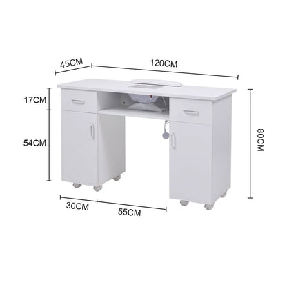 120cm Wide Wheeled Manicure Table with Electric Dust Extractor