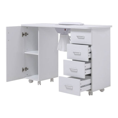 4ft Wide White Manicure Table with Dust Collector and Wrist Cushion