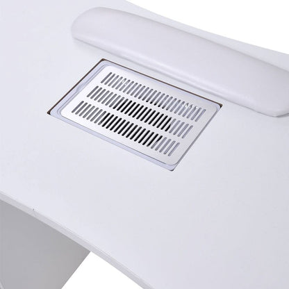 4ft Wide White Manicure Table with Dust Collector and Wrist Cushion