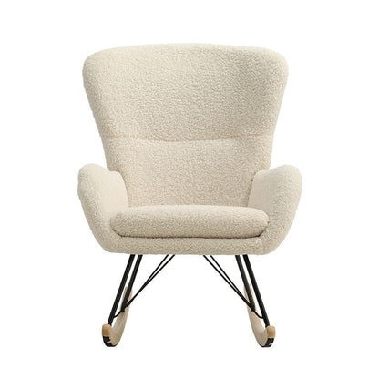 Modern Faux Wool Rocking Chair Upholstered Beige