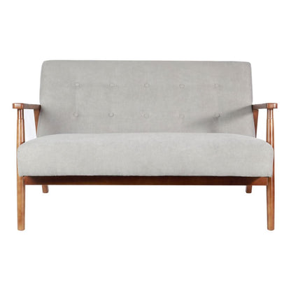 2-Seater Loveseat Sofa Linen Padded Rubber Wood in Grey
