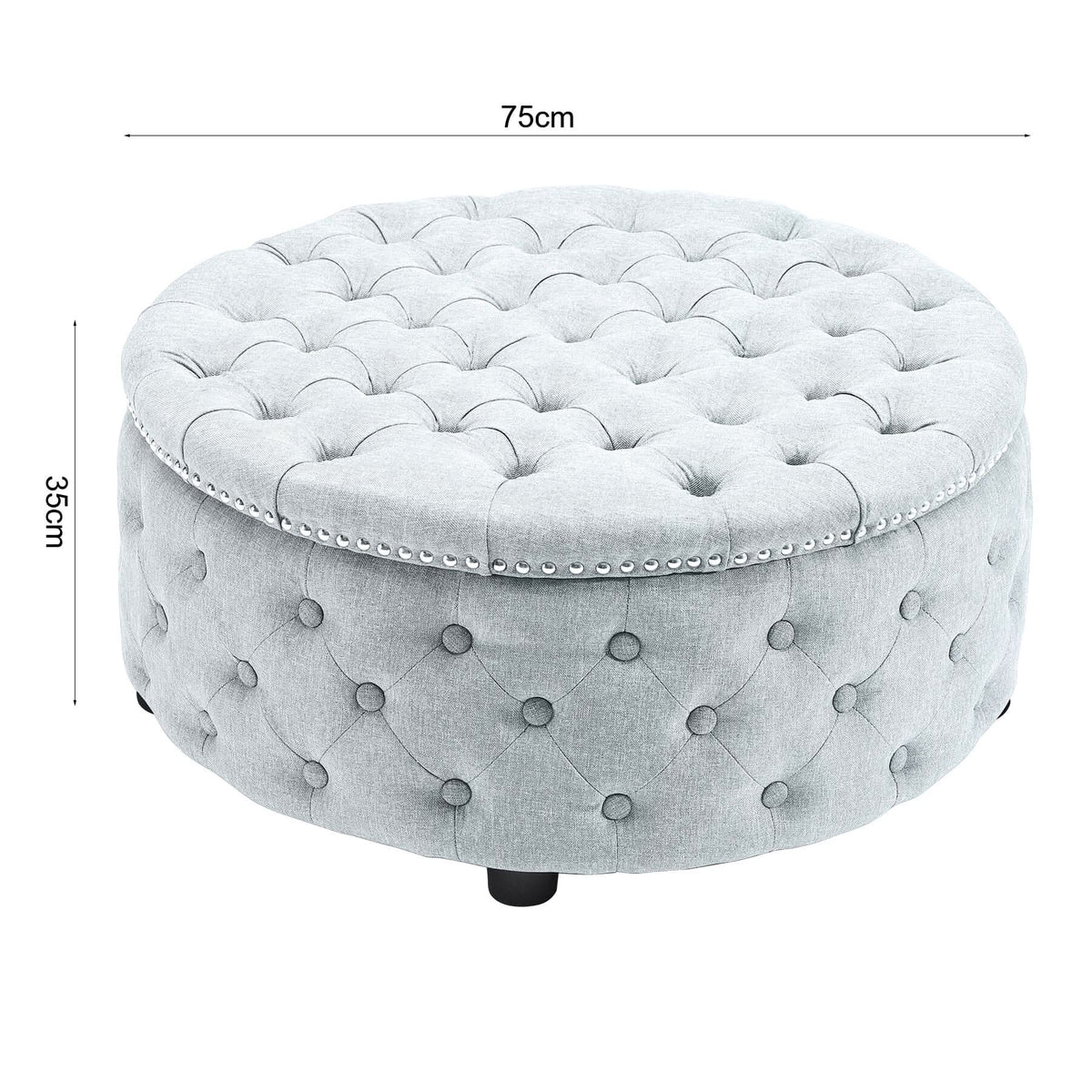 Dia 75cm Linen Tufted Round Cocktail Ottoman with Solid Wood