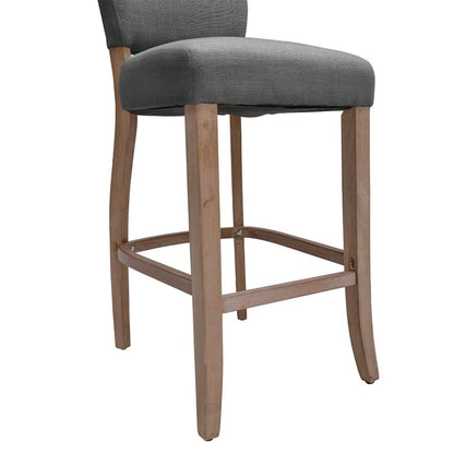 Set of 2 Linen Upholstered Bar Stools with Natural Wood Legs