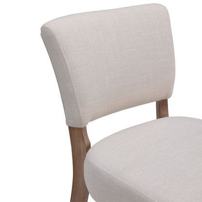 Set of 2 Linen Upholstered Bar Stools with Natural Wood Legs