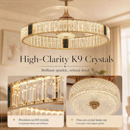 Lightsin 60cm Gold Crystal Ceiling Fan with LED Light, Remote Control & 6 Speeds