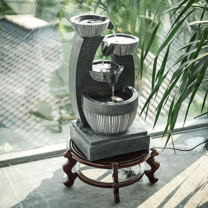 Cascading Bowls Garden Water Feature Fountain 4-Tier Fountain LED Fountain