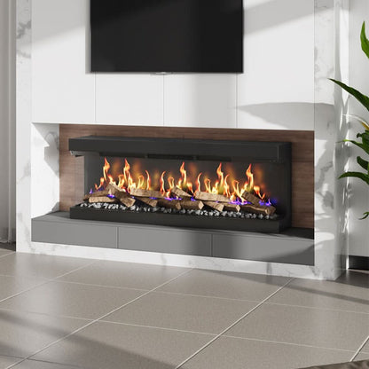 40/50/60/70-Inch 3-Sided Freestanding Electric Fireplace 12 Flame Colours and 5 Brightness Modes